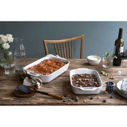2 Piece Ceramic Stoneware Bakeware Casserole Dish Set in White FastFurnishings