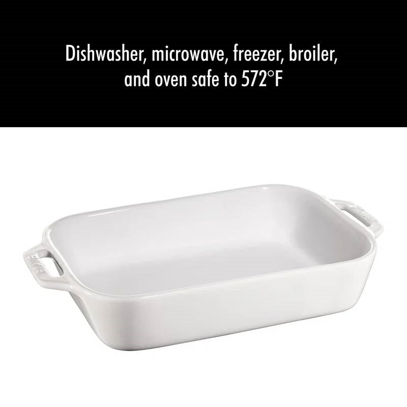 2 Piece Ceramic Stoneware Bakeware Casserole Dish Set in White FastFurnishings