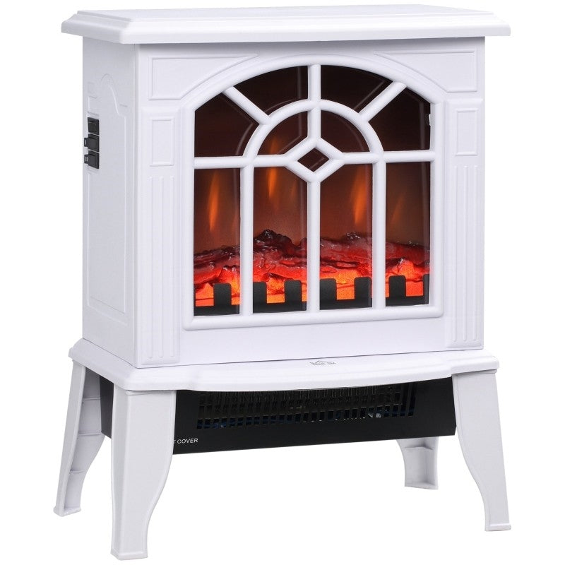 White Electric Fireplace Heater with Realistic Log Flame LED FastFurnishings