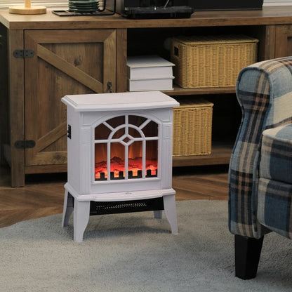 White Electric Fireplace Heater with Realistic Log Flame LED FastFurnishings