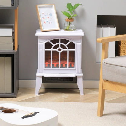 White Electric Fireplace Heater with Realistic Log Flame LED FastFurnishings