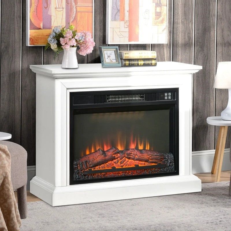 31 inch White Electric Fireplace Heater Dimmable Flame Effect and Mantel w/ Remote Control FastFurnishings