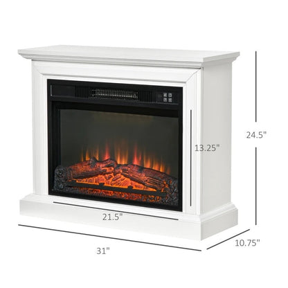 31 inch White Electric Fireplace Heater Dimmable Flame Effect and Mantel w/ Remote Control FastFurnishings