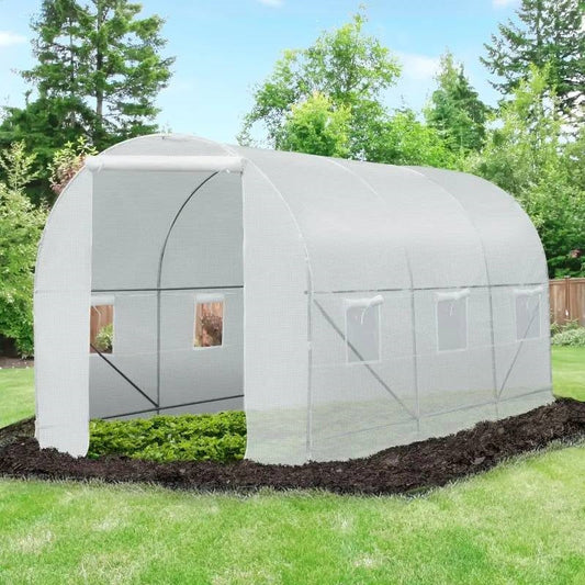 14.7 Ft x 6.5 Ft Outdoor Greenhouse w/ Heavy Duty Steel Frame and White PE Cover FastFurnishings
