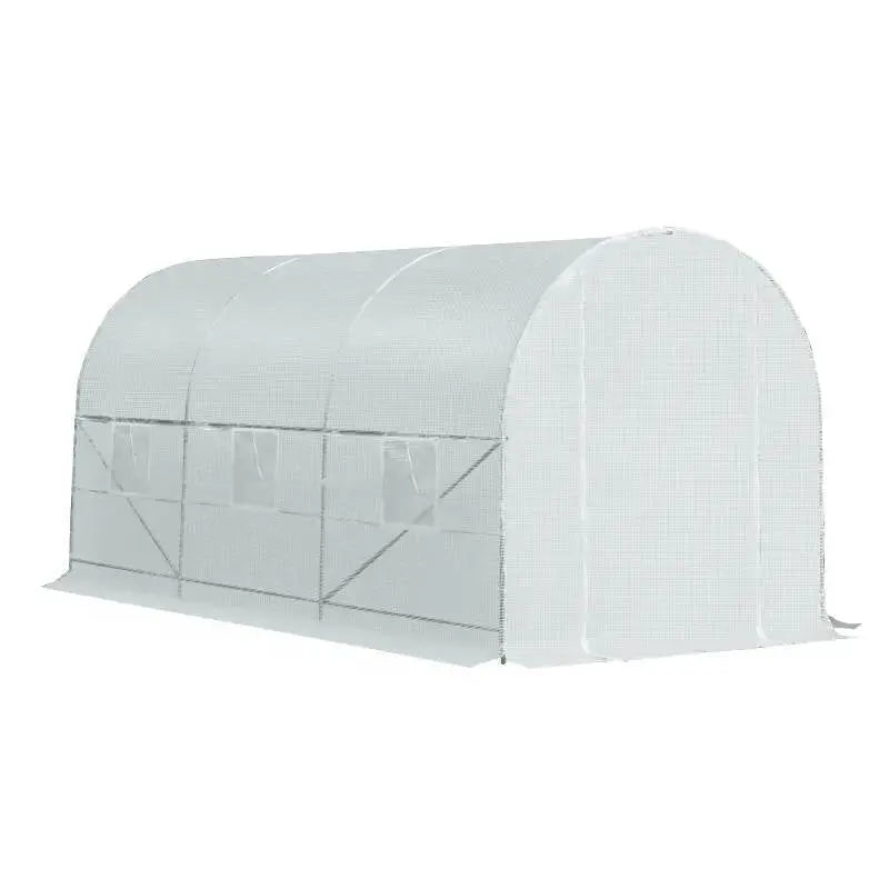 14.7 Ft x 6.5 Ft Outdoor Greenhouse w/ Heavy Duty Steel Frame and White PE Cover FastFurnishings
