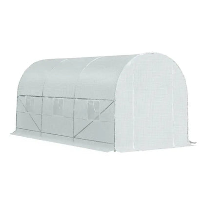 14.7 Ft x 6.5 Ft Outdoor Greenhouse w/ Heavy Duty Steel Frame and White PE Cover FastFurnishings