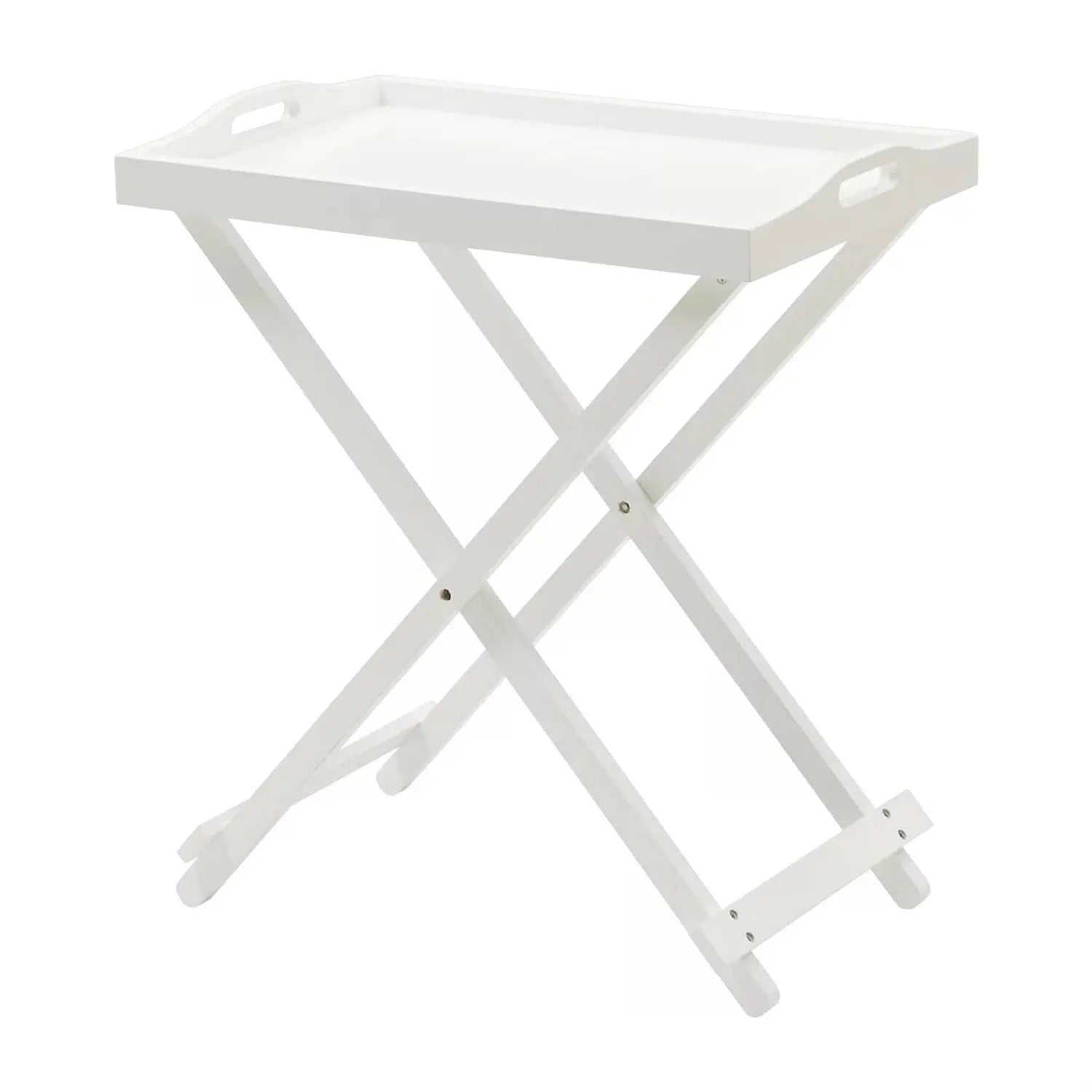 Folding TV Tray Bedside Table in White Wood Finish FastFurnishings