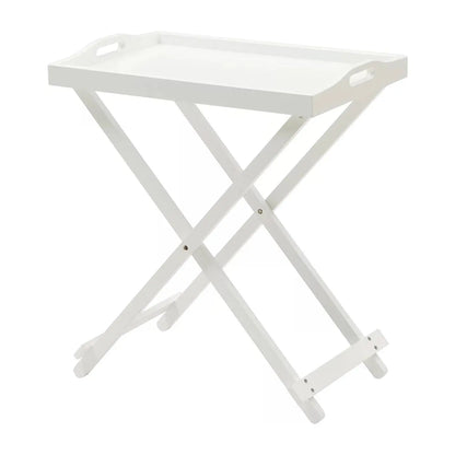 Folding TV Tray Bedside Table in White Wood Finish FastFurnishings