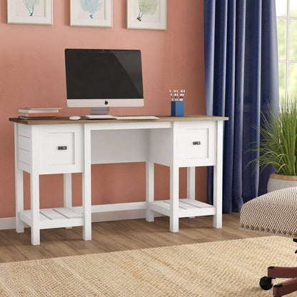 FarmHouse White Oak Top 2 Drawer Office Writing Desk - Made In USA FastFurnishings