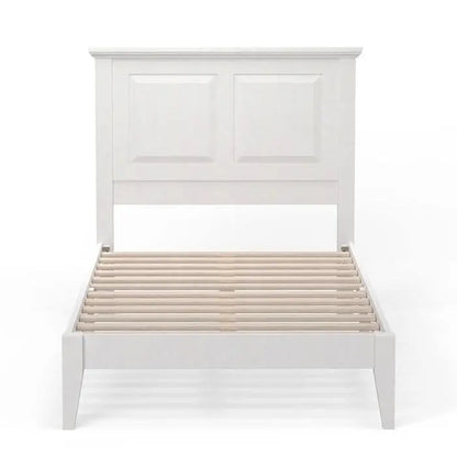 Twin Traditional Solid Oak Wooden Platform Bed Frame with Headboard in White FastFurnishings