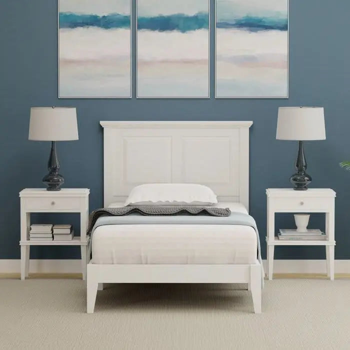Twin Traditional Solid Oak Wooden Platform Bed Frame with Headboard in White FastFurnishings