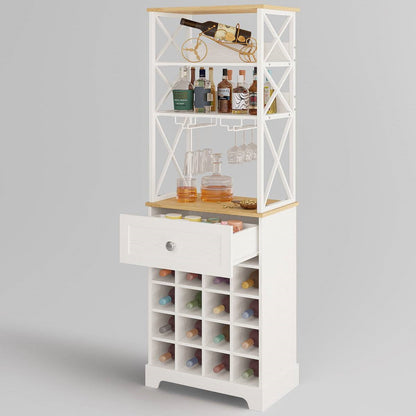 White/Natural Wine Bottle & Glass Rack Cabinet Bar Storage FastFurnishings