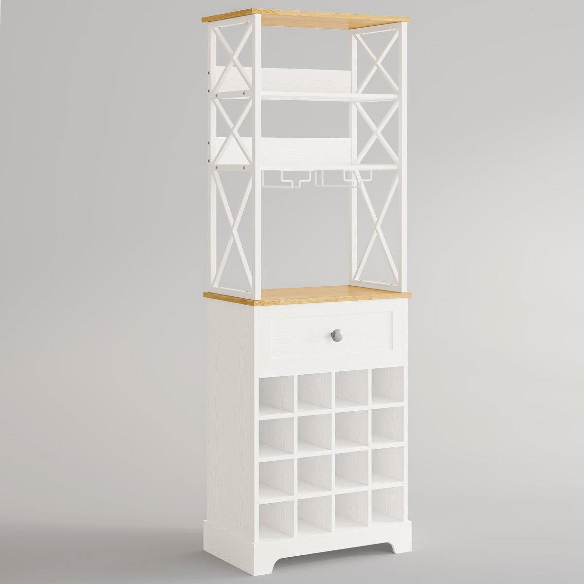 White/Natural Wine Bottle & Glass Rack Cabinet Bar Storage FastFurnishings