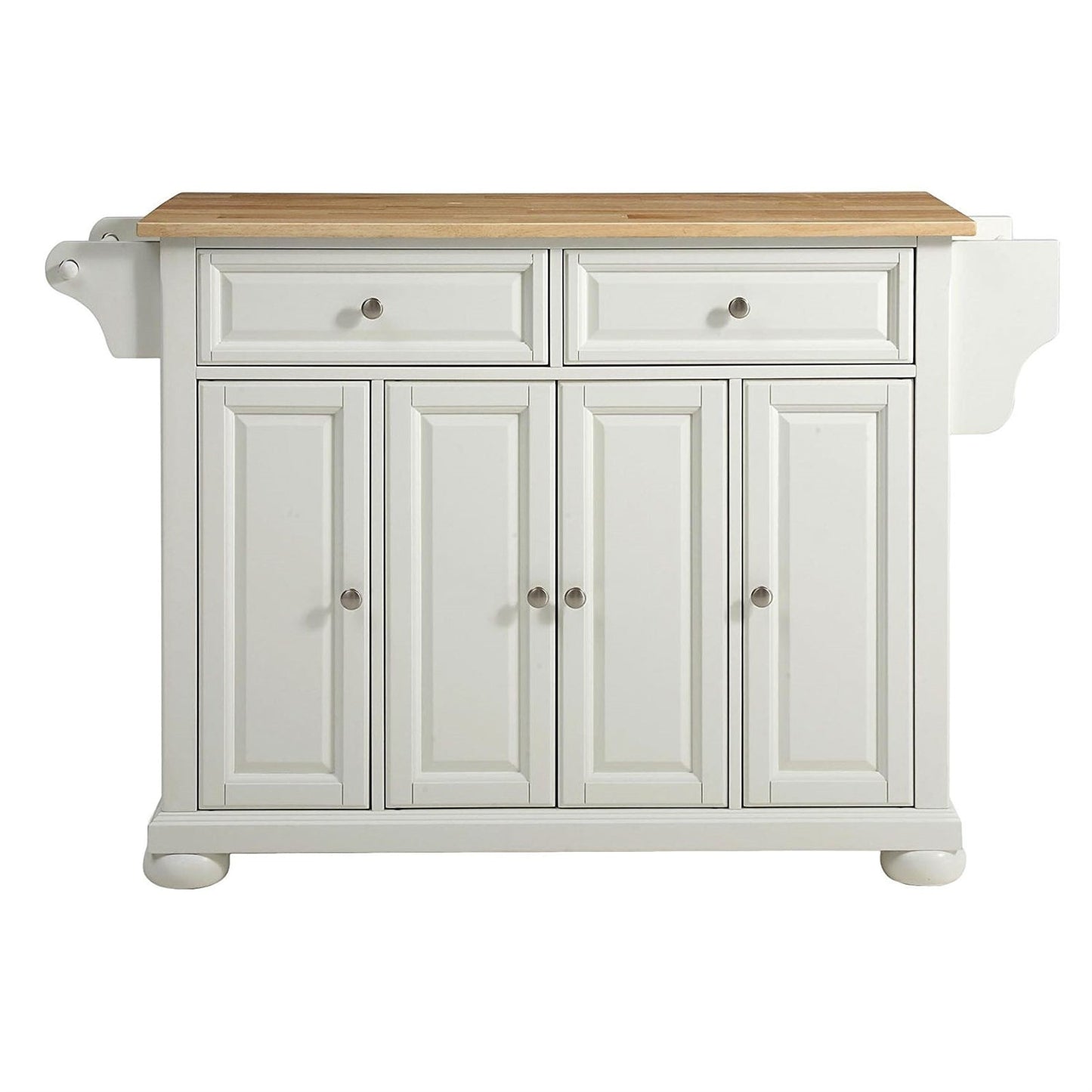White Kitchen Island Storage Cabinet with Solid Wood Top FastFurnishings