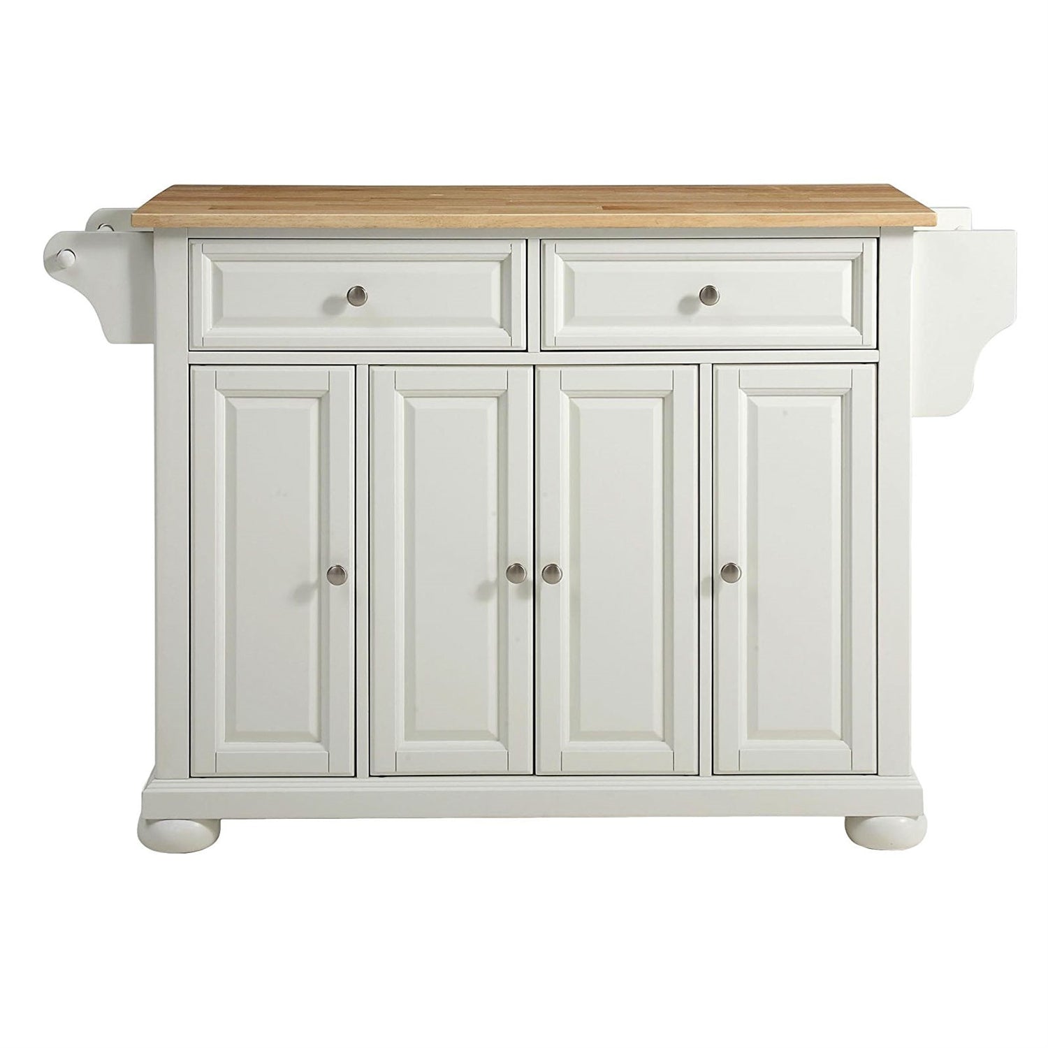 White Kitchen Island Storage Cabinet with Solid Wood Top FastFurnishings