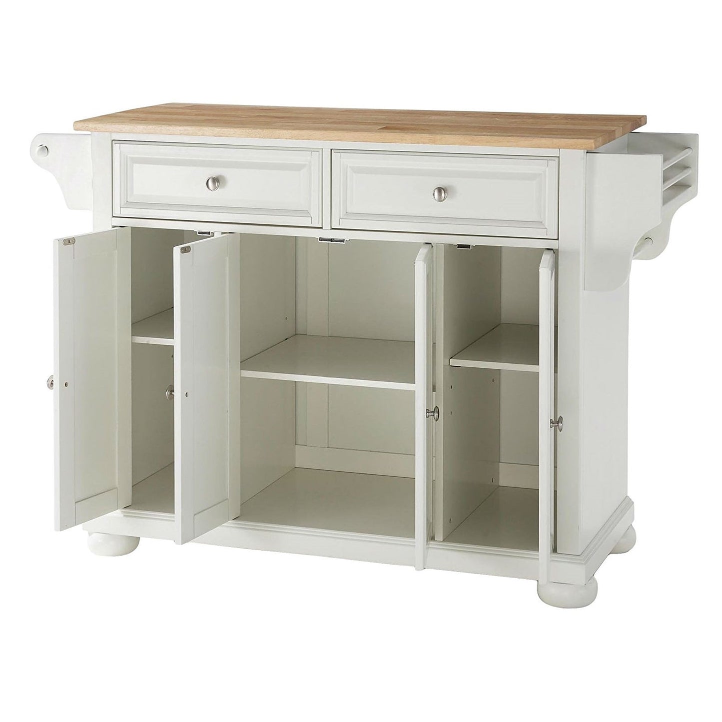 White Kitchen Island Storage Cabinet with Solid Wood Top FastFurnishings