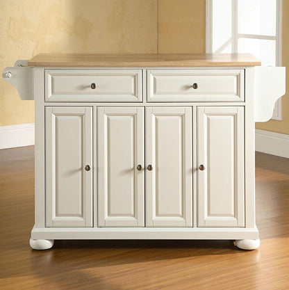 White Kitchen Island Storage Cabinet with Solid Wood Top FastFurnishings