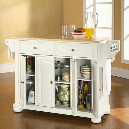 White Kitchen Island Storage Cabinet with Solid Wood Top FastFurnishings