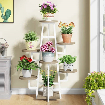 Modern Industrial Indoor Multi-Tier Plant Stand with White Metal Frame FastFurnishings
