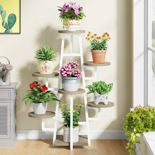 Modern Industrial Indoor Multi-Tier Plant Stand with White Metal Frame FastFurnishings