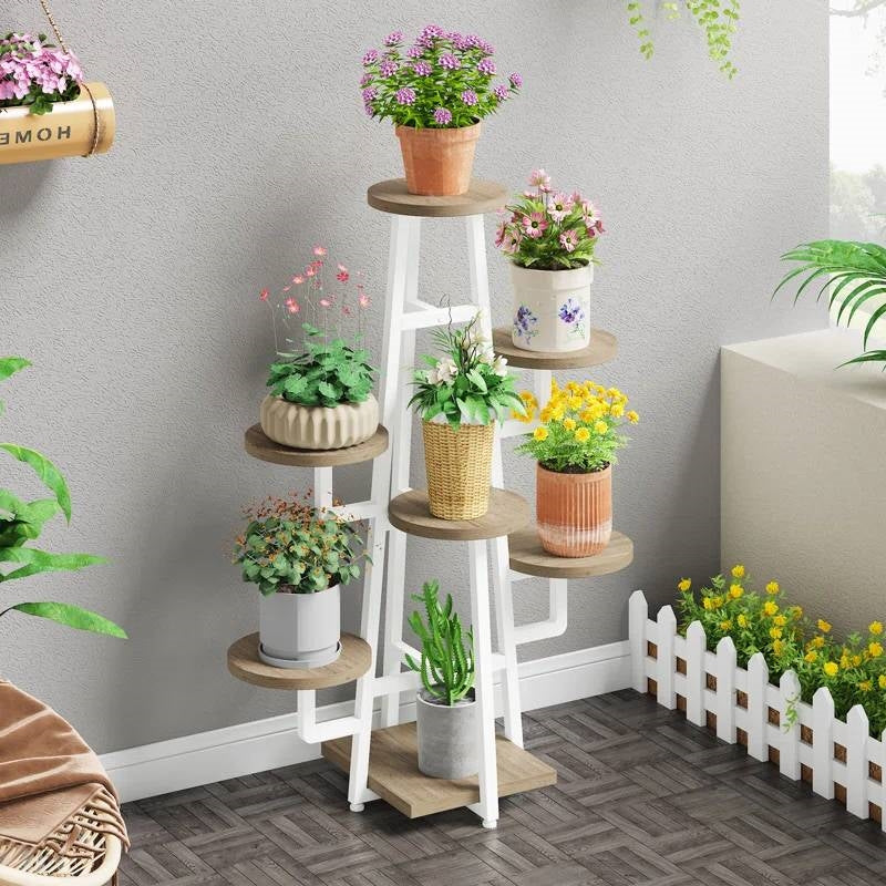 Modern Industrial Indoor Multi-Tier Plant Stand with White Metal Frame FastFurnishings