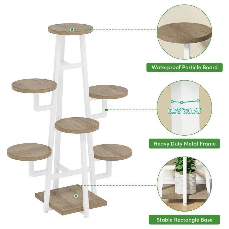 Modern Industrial Indoor Multi-Tier Plant Stand with White Metal Frame FastFurnishings