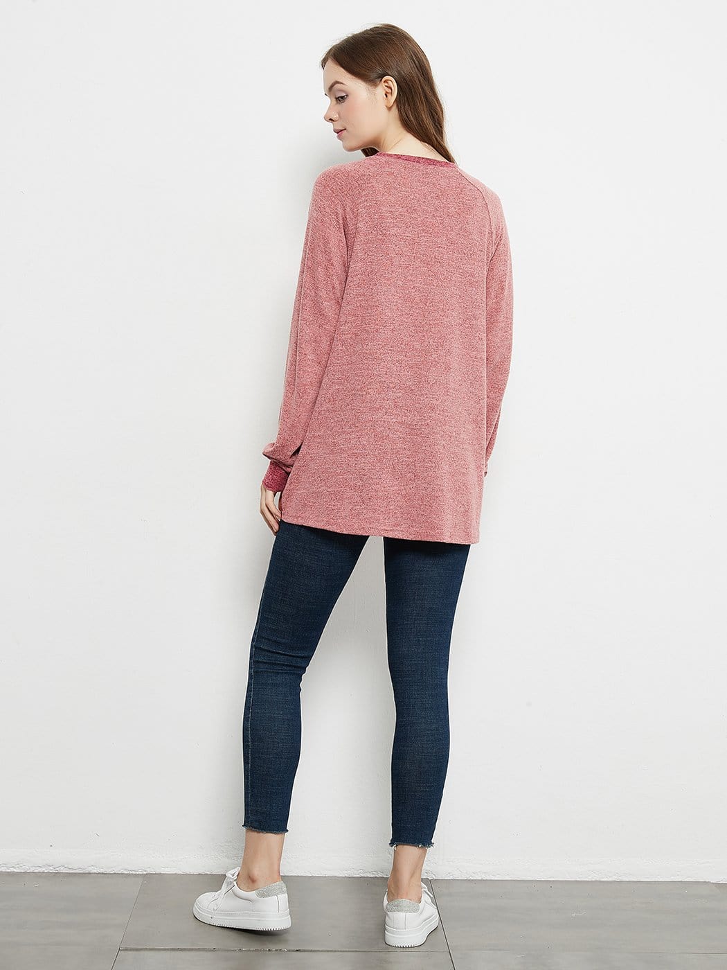 Long Sleeve Round Neck Casual T Shirts Blouses Sweatshirts Tunic Tops with Pocket Anna-Kaci Wholesale