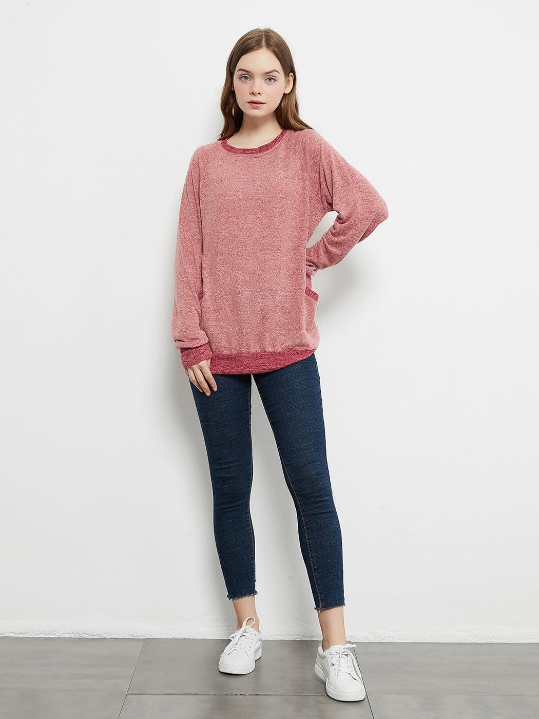 Long Sleeve Round Neck Casual T Shirts Blouses Sweatshirts Tunic Tops with Pocket Anna-Kaci Wholesale
