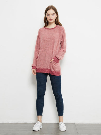 Long Sleeve Round Neck Casual T Shirts Blouses Sweatshirts Tunic Tops with Pocket Anna-Kaci Wholesale