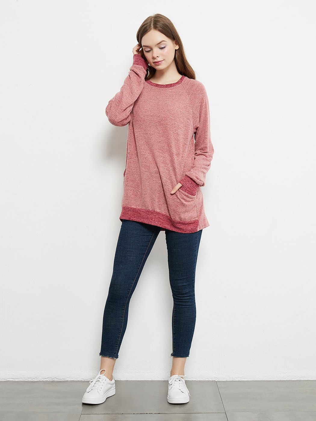 Long Sleeve Round Neck Casual T Shirts Blouses Sweatshirts Tunic Tops with Pocket Anna-Kaci Wholesale
