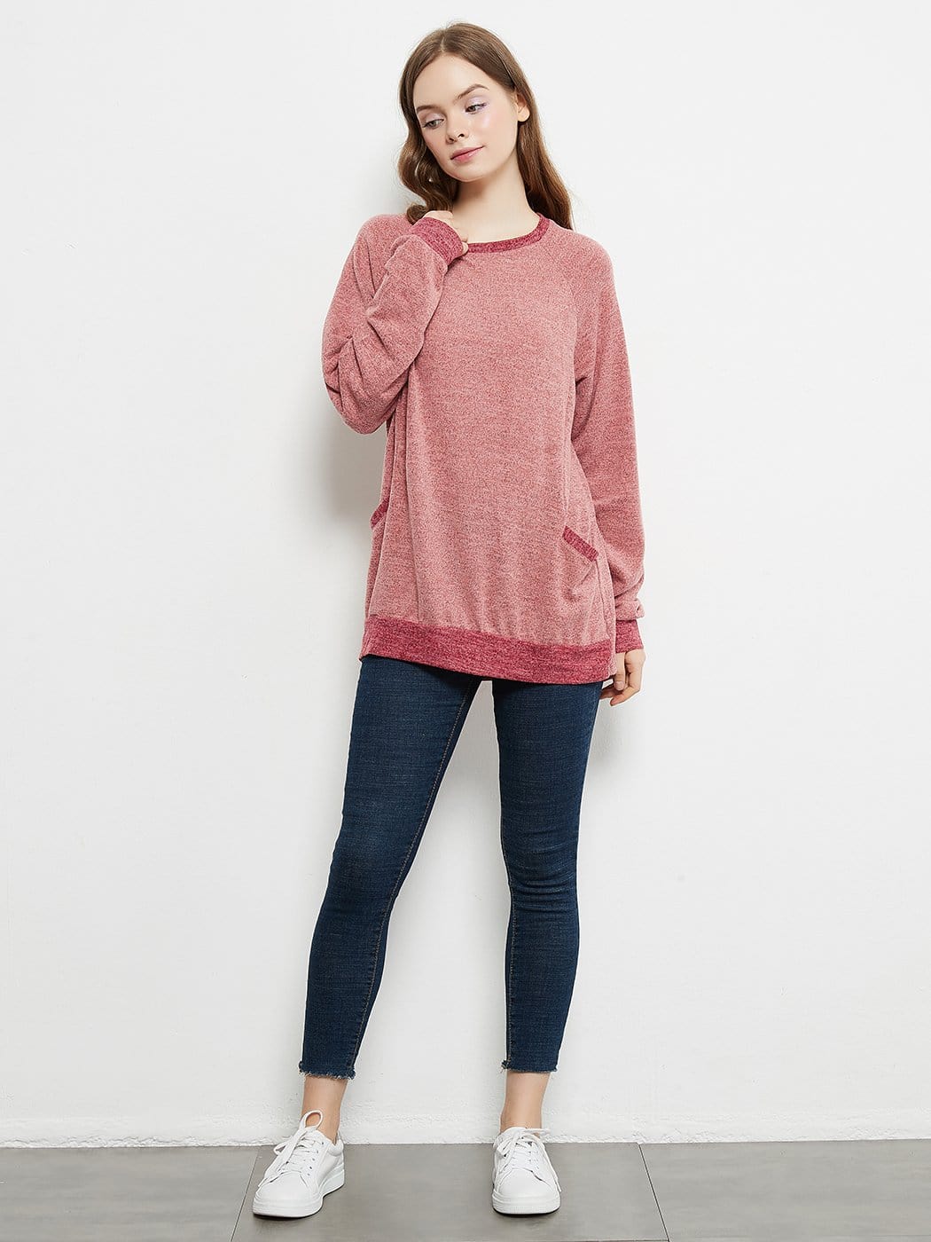 Long Sleeve Round Neck Casual T Shirts Blouses Sweatshirts Tunic Tops with Pocket Anna-Kaci Wholesale