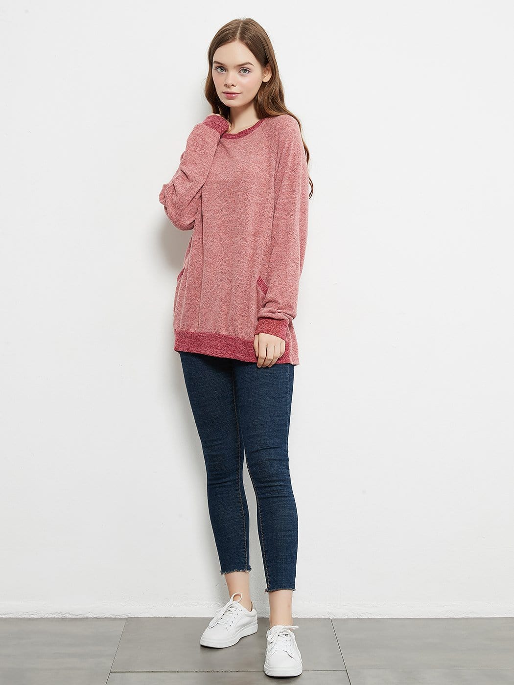 Long Sleeve Round Neck Casual T Shirts Blouses Sweatshirts Tunic Tops with Pocket Anna-Kaci Wholesale