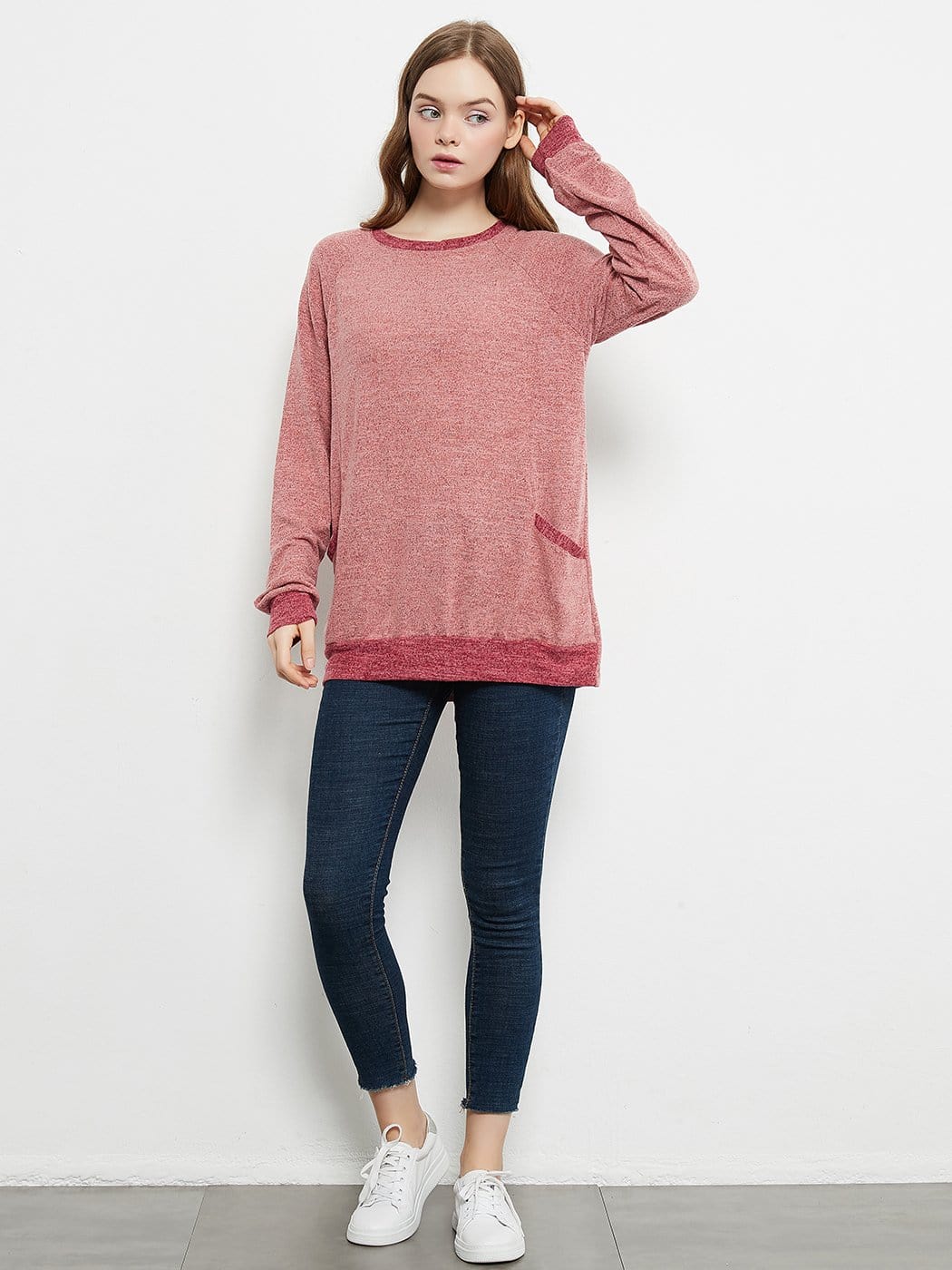 Long Sleeve Round Neck Casual T Shirts Blouses Sweatshirts Tunic Tops with Pocket Anna-Kaci Wholesale