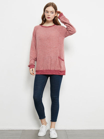 Long Sleeve Round Neck Casual T Shirts Blouses Sweatshirts Tunic Tops with Pocket Anna-Kaci Wholesale