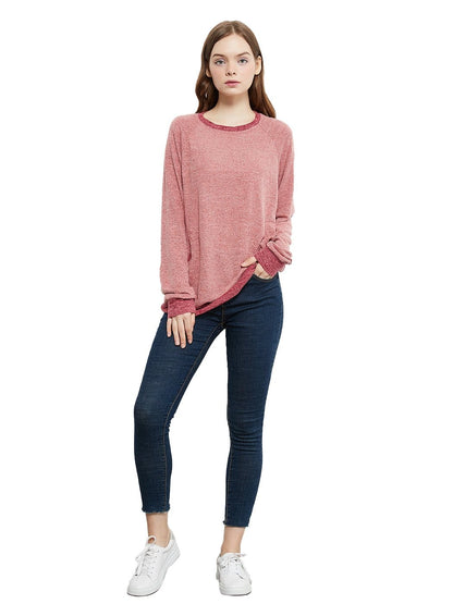 Long Sleeve Round Neck Casual T Shirts Blouses Sweatshirts Tunic Tops with Pocket Anna-Kaci Wholesale