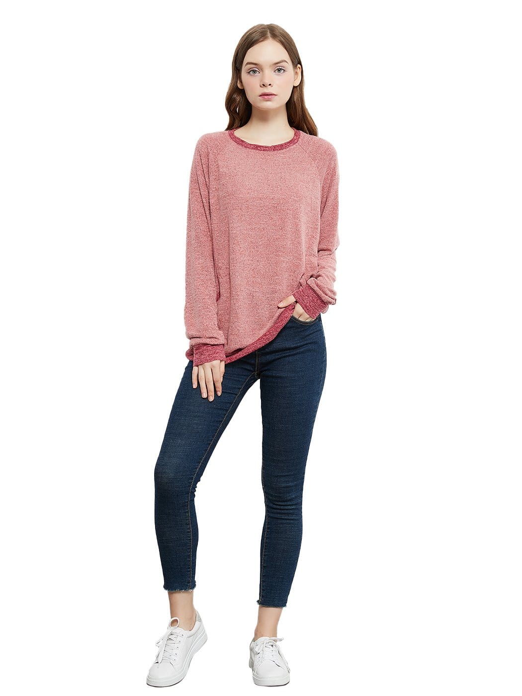 Long Sleeve Round Neck Casual T Shirts Blouses Sweatshirts Tunic Tops with Pocket Anna-Kaci Wholesale