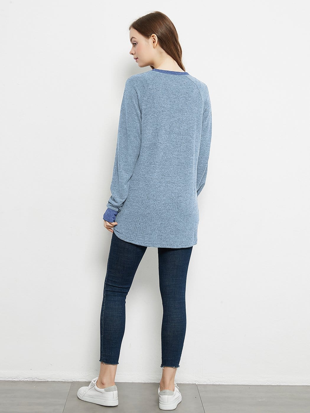 Long Sleeve Round Neck Casual T Shirts Blouses Sweatshirts Tunic Tops with Pocket Anna-Kaci Wholesale