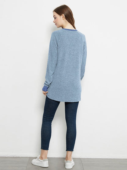 Long Sleeve Round Neck Casual T Shirts Blouses Sweatshirts Tunic Tops with Pocket Anna-Kaci Wholesale