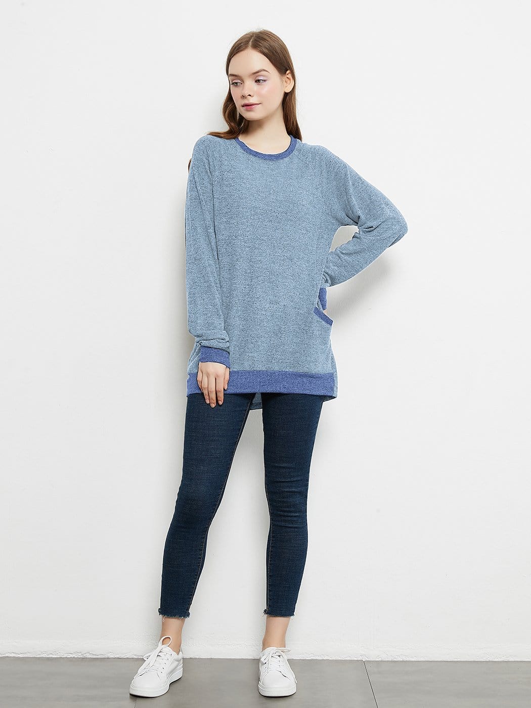 Long Sleeve Round Neck Casual T Shirts Blouses Sweatshirts Tunic Tops with Pocket Anna-Kaci Wholesale