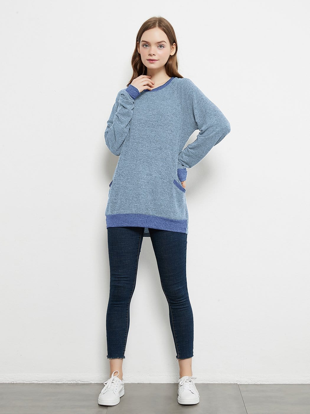 Long Sleeve Round Neck Casual T Shirts Blouses Sweatshirts Tunic Tops with Pocket Anna-Kaci Wholesale