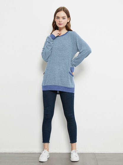 Long Sleeve Round Neck Casual T Shirts Blouses Sweatshirts Tunic Tops with Pocket Anna-Kaci Wholesale