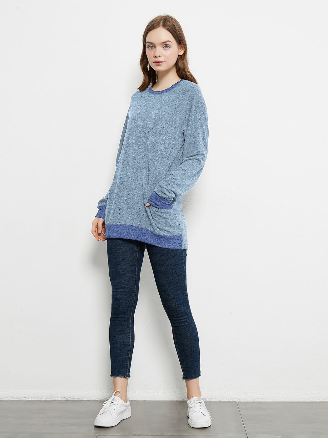 Long Sleeve Round Neck Casual T Shirts Blouses Sweatshirts Tunic Tops with Pocket Anna-Kaci Wholesale
