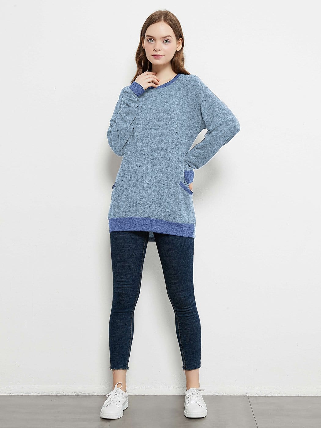 Long Sleeve Round Neck Casual T Shirts Blouses Sweatshirts Tunic Tops with Pocket Anna-Kaci Wholesale