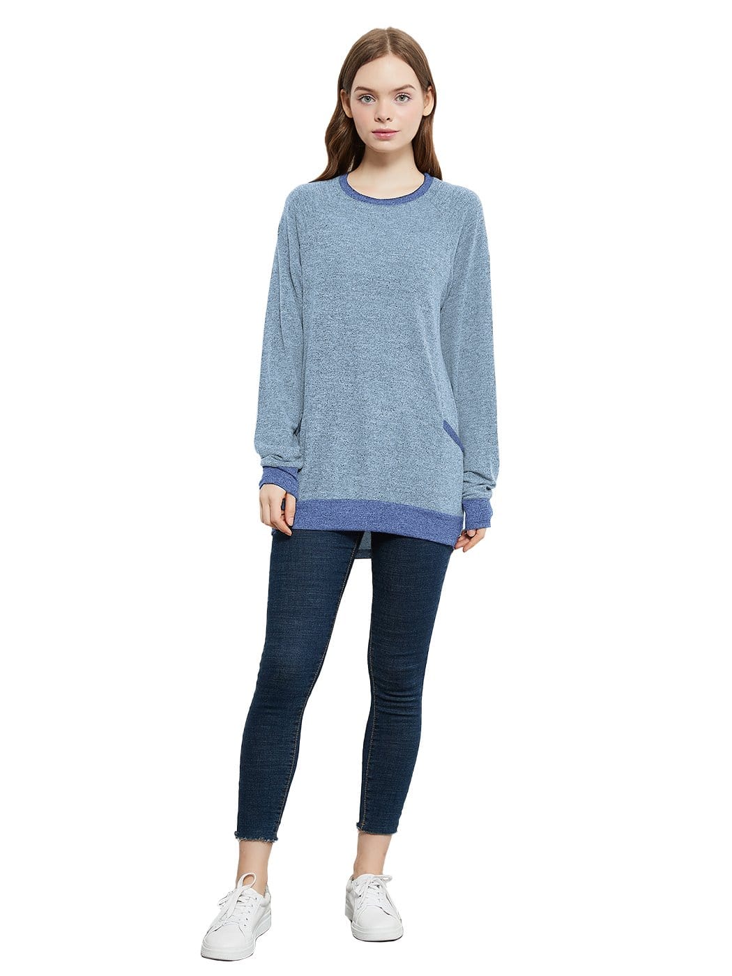 Long Sleeve Round Neck Casual T Shirts Blouses Sweatshirts Tunic Tops with Pocket Anna-Kaci Wholesale