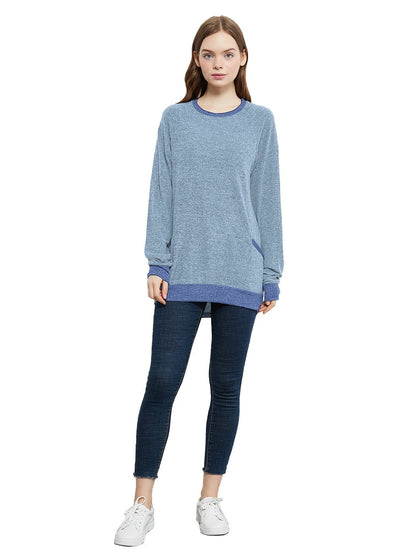 Long Sleeve Round Neck Casual T Shirts Blouses Sweatshirts Tunic Tops with Pocket Anna-Kaci Wholesale