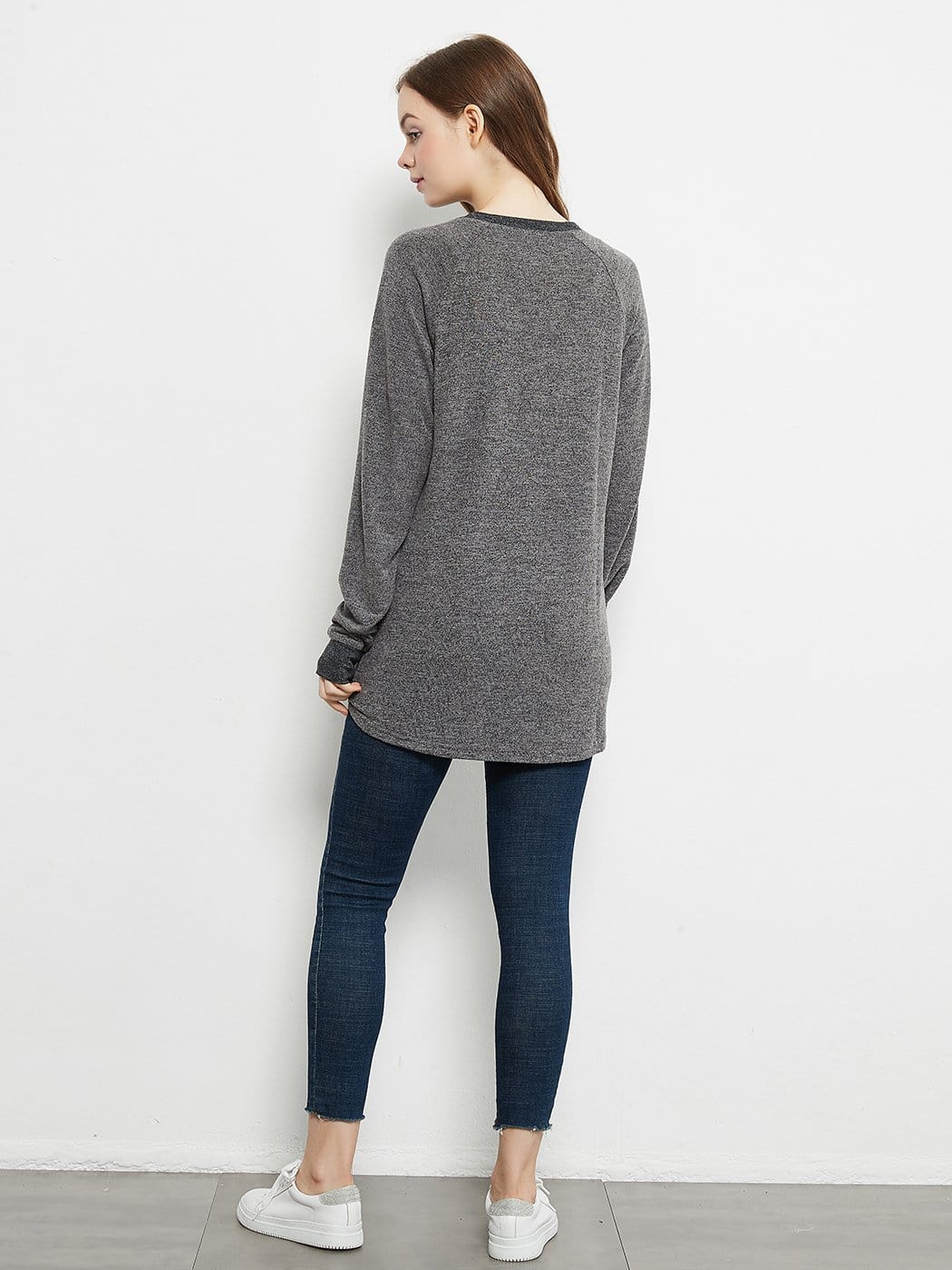 Long Sleeve Round Neck Casual T Shirts Blouses Sweatshirts Tunic Tops with Pocket Anna-Kaci Wholesale