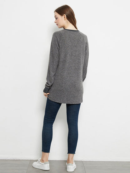 Long Sleeve Round Neck Casual T Shirts Blouses Sweatshirts Tunic Tops with Pocket Anna-Kaci Wholesale