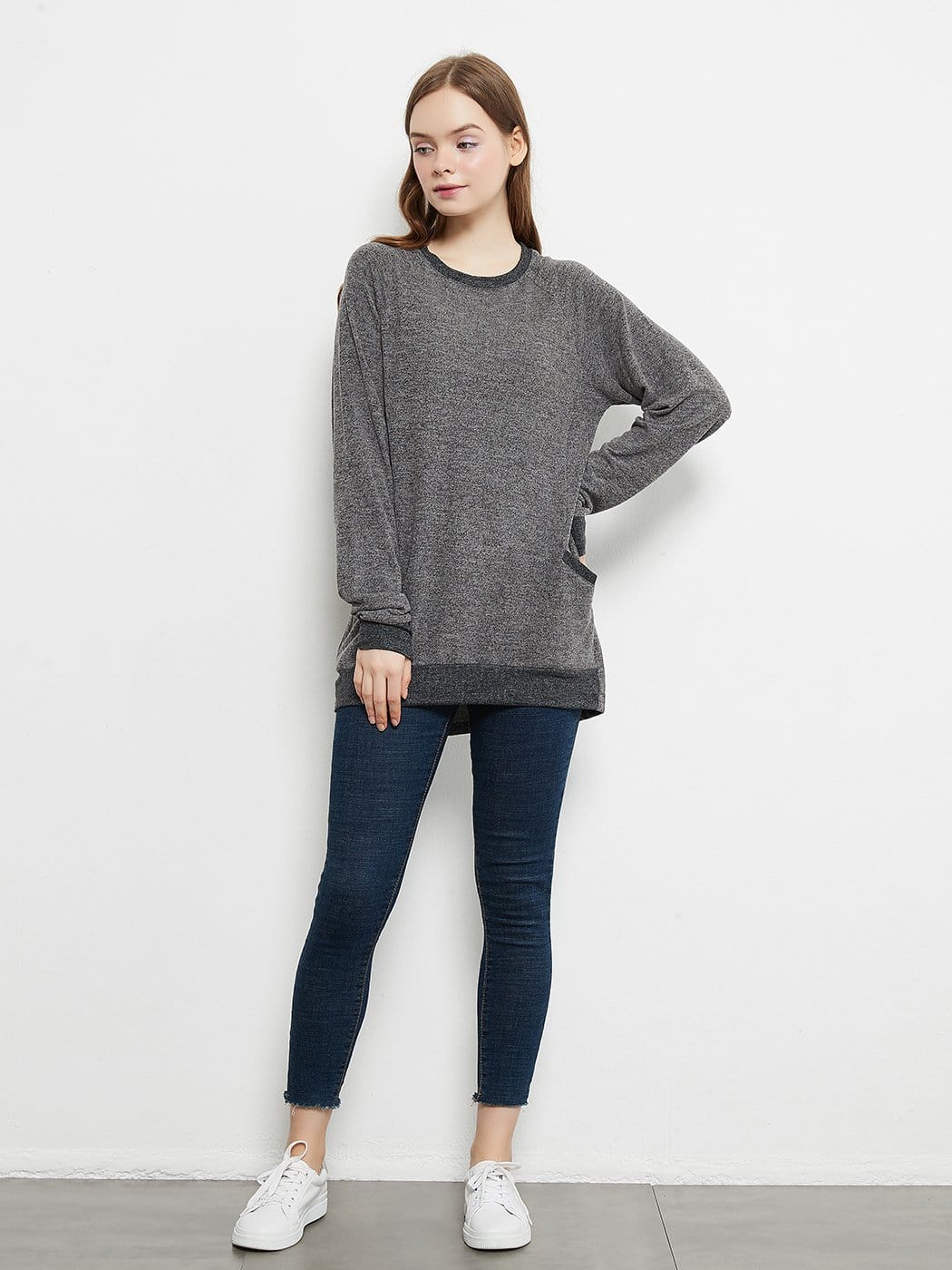 Long Sleeve Round Neck Casual T Shirts Blouses Sweatshirts Tunic Tops with Pocket Anna-Kaci Wholesale