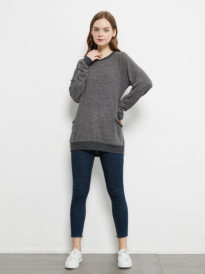 Long Sleeve Round Neck Casual T Shirts Blouses Sweatshirts Tunic Tops with Pocket Anna-Kaci Wholesale