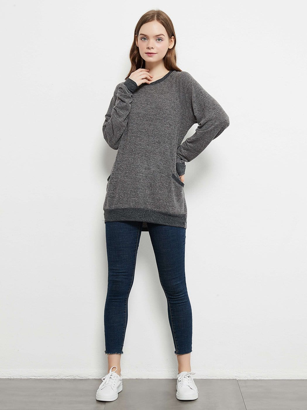 Long Sleeve Round Neck Casual T Shirts Blouses Sweatshirts Tunic Tops with Pocket Anna-Kaci Wholesale
